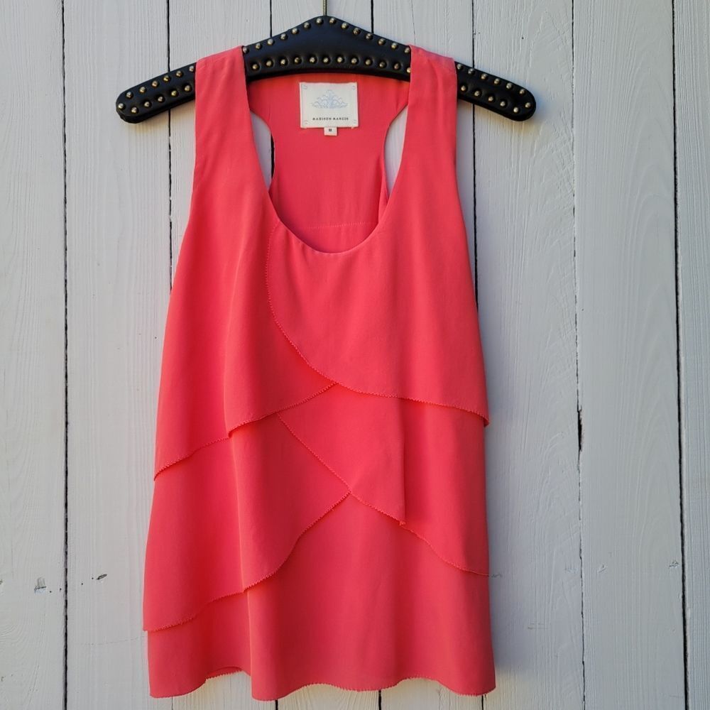 MADISON MARCUS Silk Tank Top tulip racer back Coral Medium